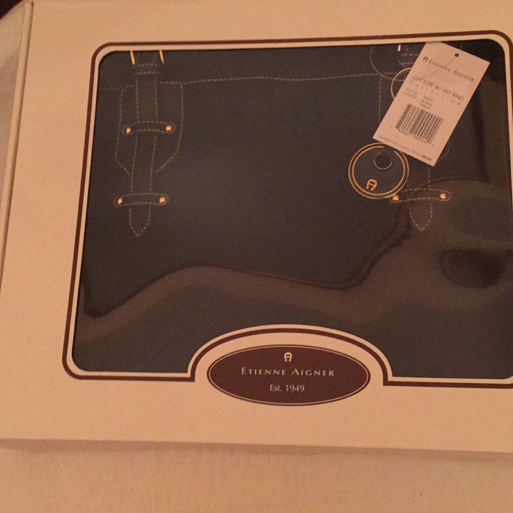 NWT Etienne Aigner Black Gift Tote w/ Key Ring